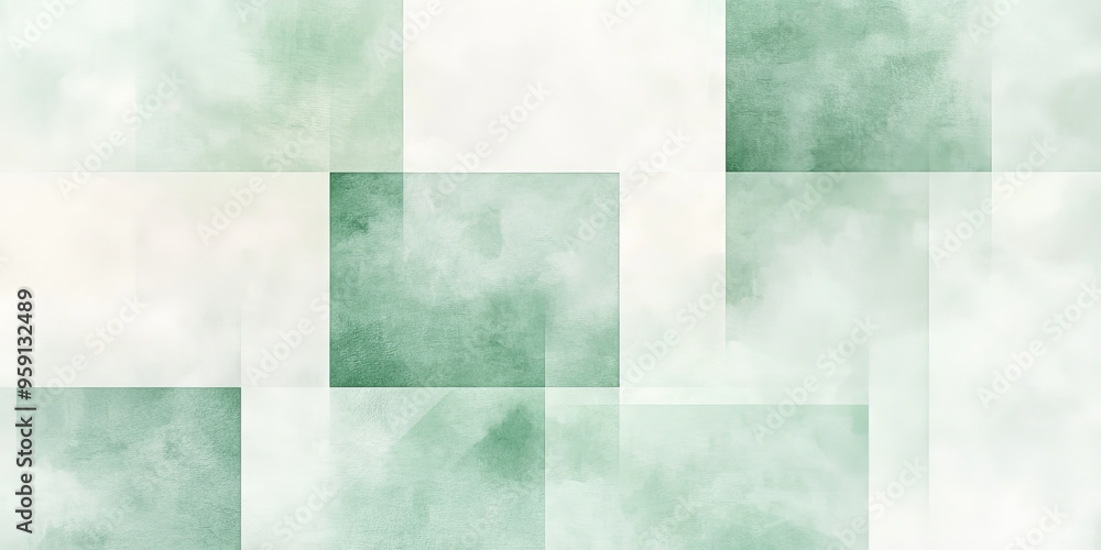 Poster a serene background with light color blocks in shades of pastel green and white. the design features