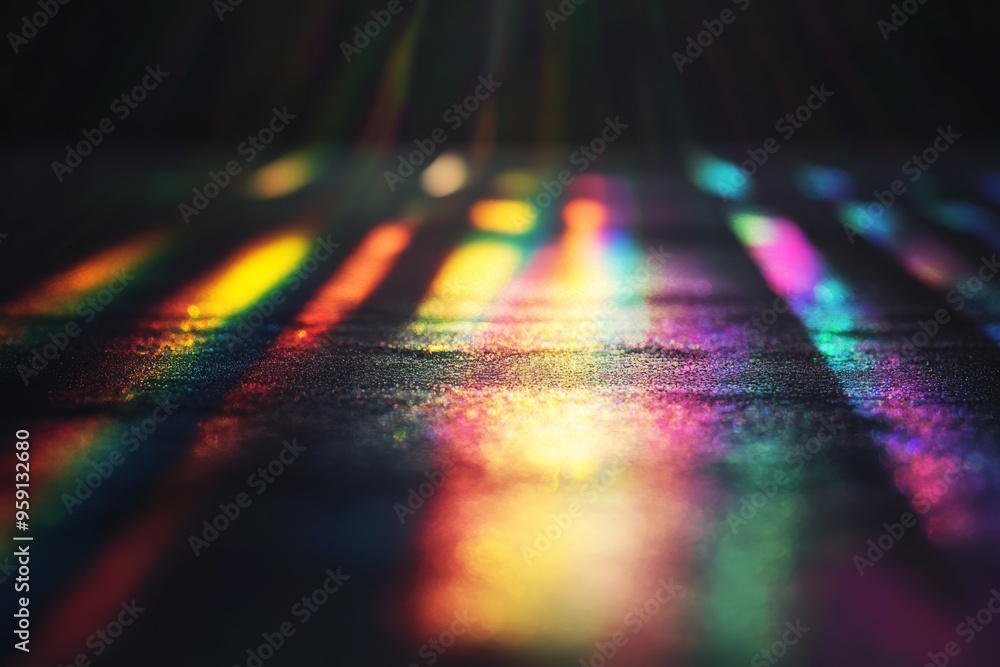Poster vibrant and enchanting prism light reflections generate an ethereal overlay adorned with a myriad of