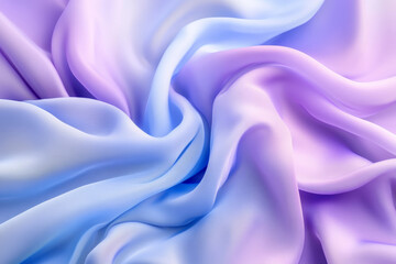 Obraz premium A modern abstract background with flowing 3D silk fabric in gradient shades of soft lavender to pale blue. The fabricâ€™s gentle waves create a dreamy, ethereal effect.