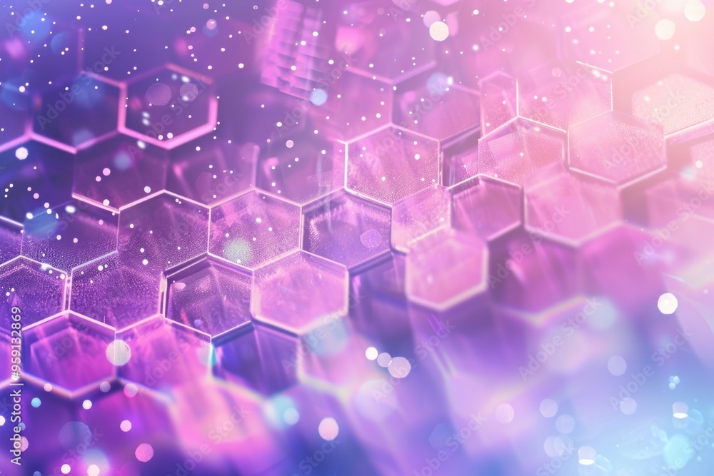 Poster A design featuring multiple hexagons arranged in a pattern on a deep purple background