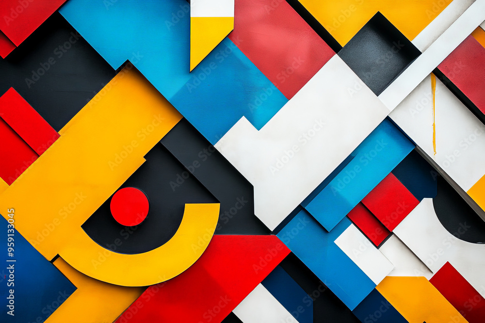 Poster a modern abstract art backdrop featuring bold geometric shapes in vibrant primary colors. the shapes