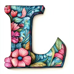 Alphabet Letter L Typography Drawing, English ABCs Ornate Design, Isolated Text Writing Symbol, Lettering on White Background for Easy Editing