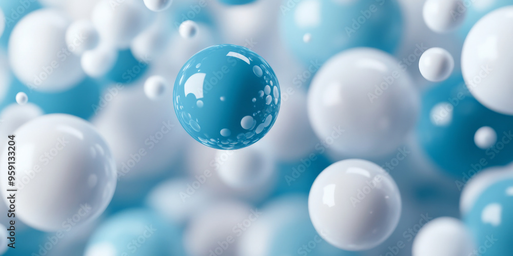 Poster a 3d abstract business background with floating, dynamic spheres in shades of blue and white. the sp