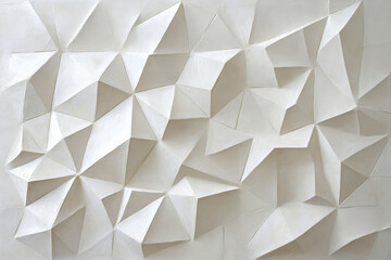 A white textured surface with a geometric pattern of embossed triangles. The pattern is bold and modern, with a strong contrast between the raised and flat areas.