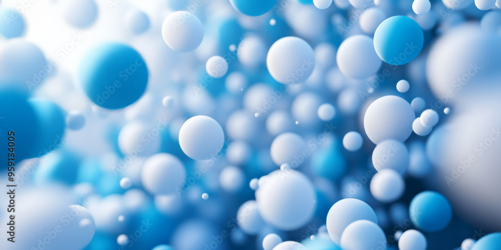 Poster a 3d abstract business background with floating, dynamic spheres in shades of blue and white. the sp