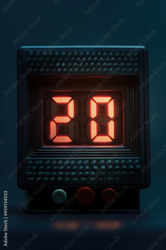 Poster a digital clock displayed against a dark background
