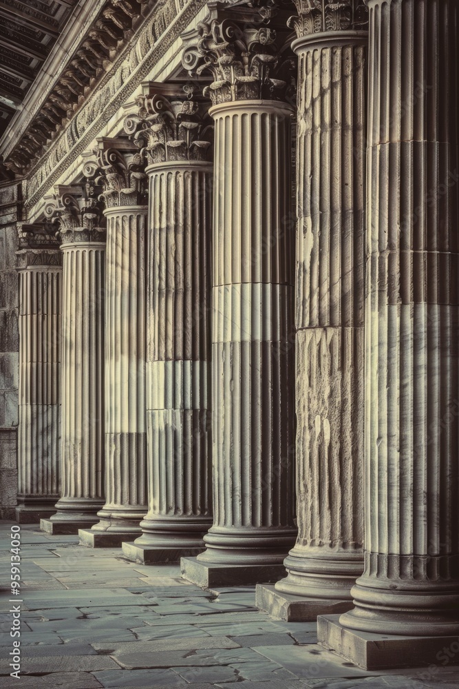 Poster columns in an old building interior, possible architectural or historical context
