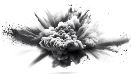 black paint powder festival explosion on transparent
