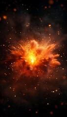 Fototapeta premium Vibrant explosion of orange and black hues, radiating energy and light in a cosmic setting. Perfect for dramatic concepts.
