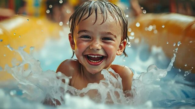 Adorable kid frolicking in a water park