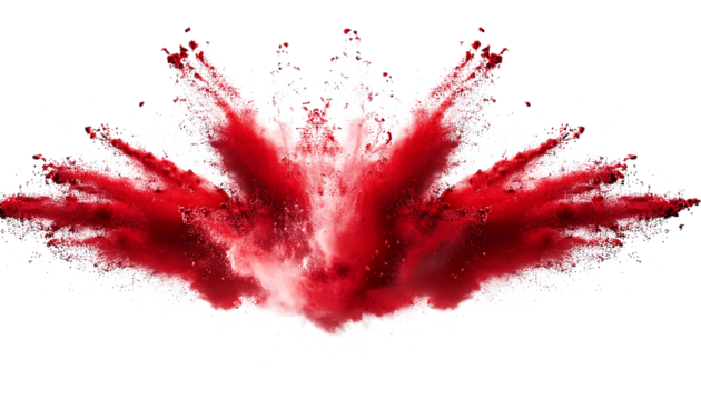 red paint powder festival explosion on transparent