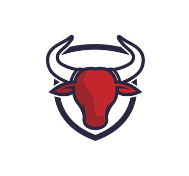 Creative bull head shield logo vector icon design illustration