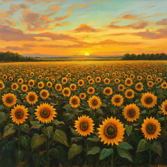 Obraz premium sunflower field at sunset