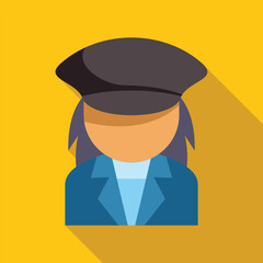 Faceless female train conductor avatar icon wearing uniform hat