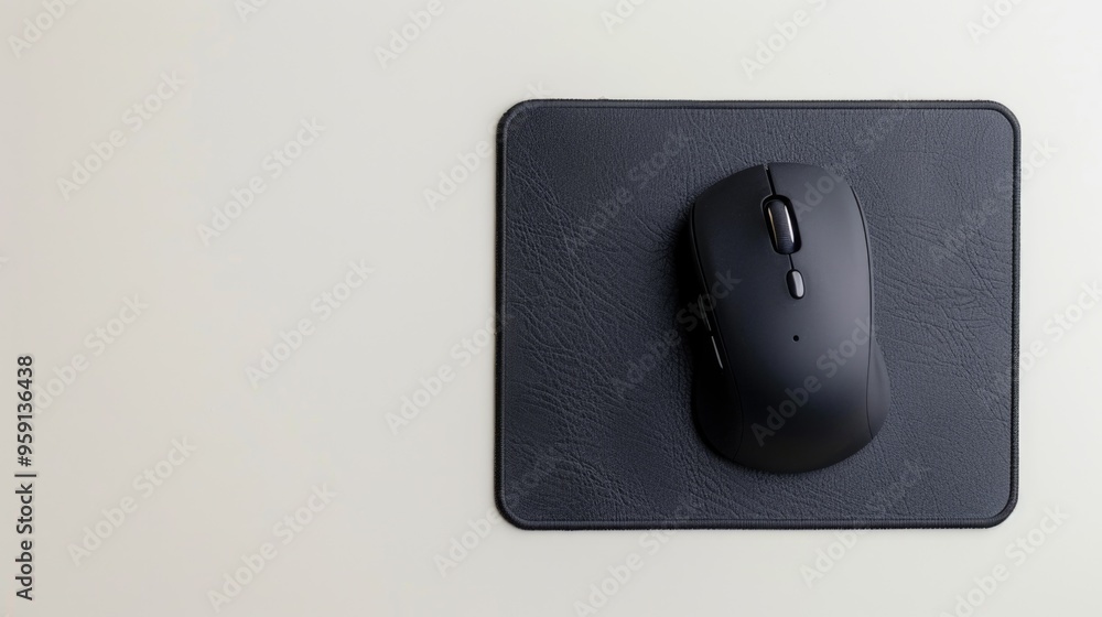 Poster A computer mouse sitting on a mouse pad, ready for use