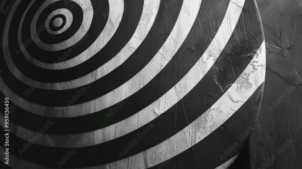 Poster a simple, high-contrast image of a circular shape in black and white