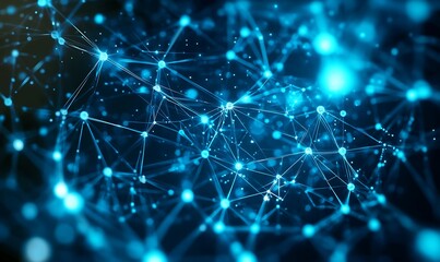Fototapeta premium Abstract Blue Network with Glowing Nodes and Lines