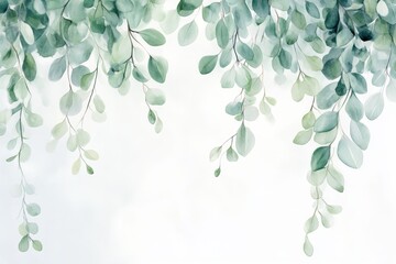 This artwork features a serene watercolor of eucalyptus leaves in shades of green, perfect for enhancing botanical decor and adding a touch of nature and tranquility to your living space