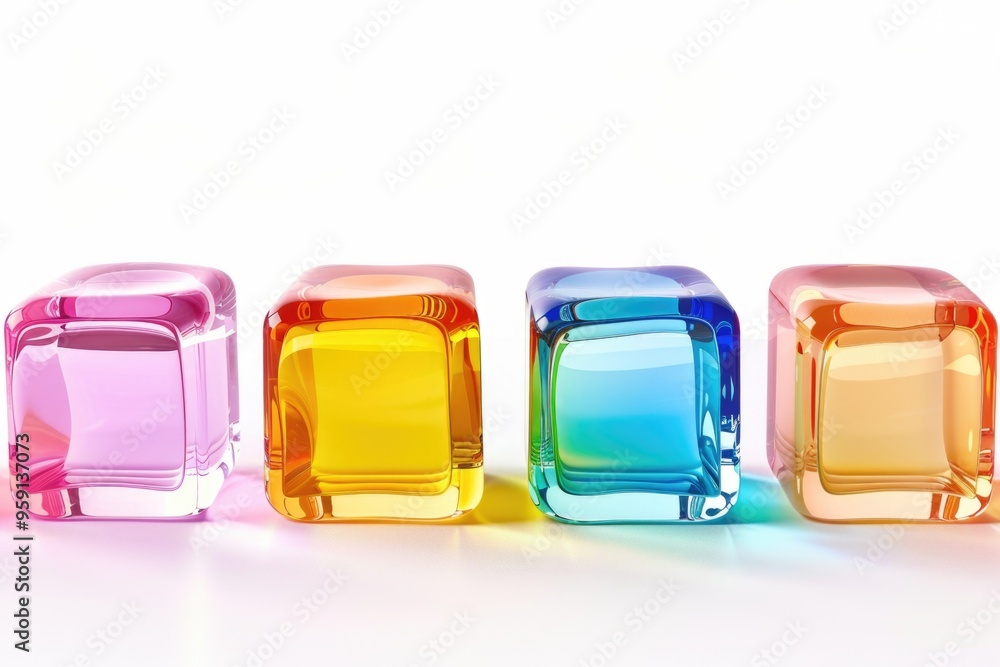 Poster a row of colorful cubes stacked on a white background, perfect for graphic design or abstract art