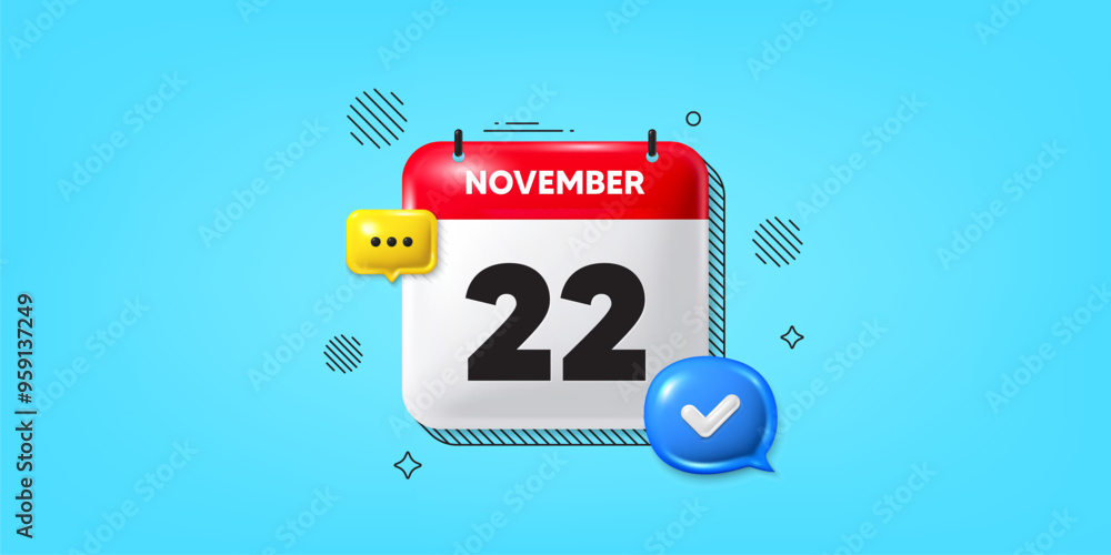 Poster calendar date of november 3d icon. 22th day of the month icon. event schedule date. meeting appointm
