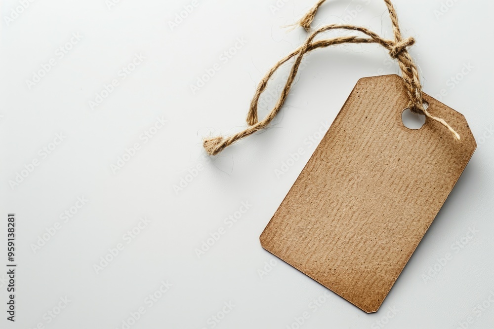 Leinwandbilder a simple yet striking image of a brown tag suspended from a string against a clean white background