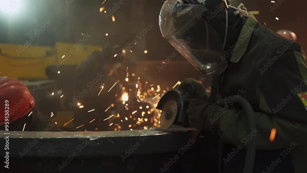 Poster experience the intense and dynamic metalworking in action with sparks flying everywhere. stock clip