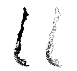 Chile map outline and silhouette isolated on transparent background.