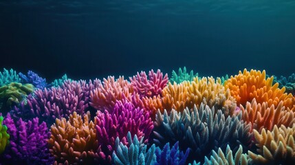 Glowing underwater coral reef scene, full of vibrant colors, marine glowtime, stunning and immersive