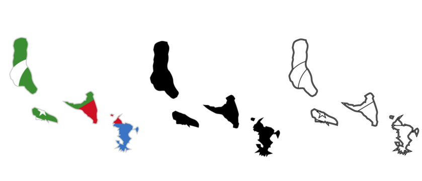 Comoros Islands Map outline, silhouette, comoros flag isolated on comoros map with transparent background.