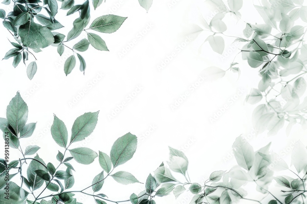 Poster a close-up image of leaves and branches in monochrome, suitable for use as background or illustratio