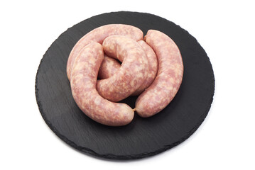 Italian sausages, Raw Salsiccia Sausages, isolated on a white background.