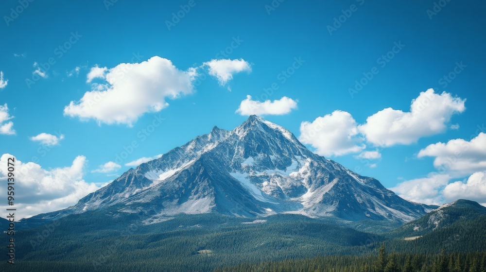 Wall mural mountain peak against blue sky