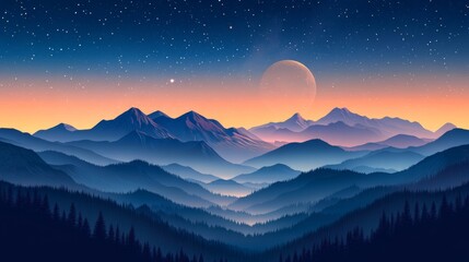 Fototapeta premium Surreal twilight mountain landscape