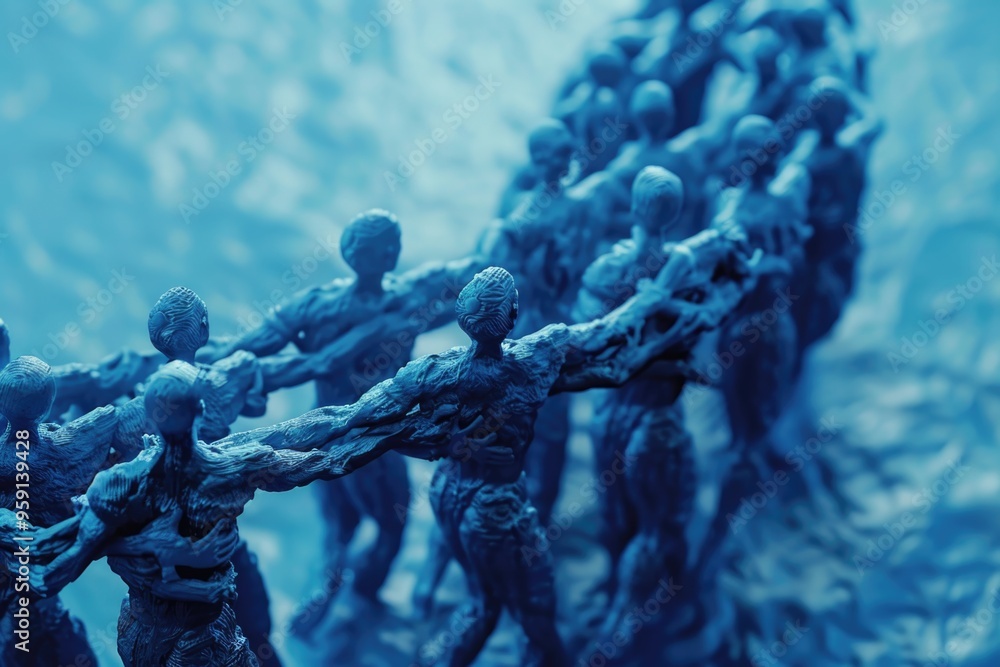 Poster a figurative representation of teamwork and unity, a group of people working together to pull a rope