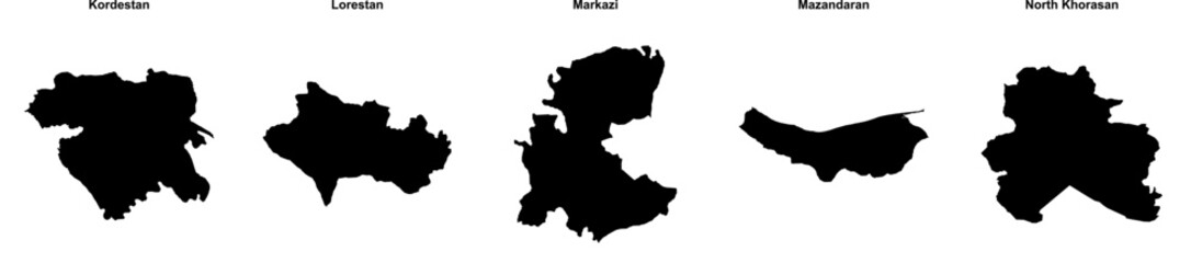 Kordestan, Lorestan, Markazi, Mazandaran, North Khorasan outline maps
