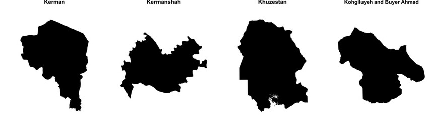 Kerman, Kermanshah, Khuzestan, Kohgiluyeh and Buyer Ahmad outline maps
