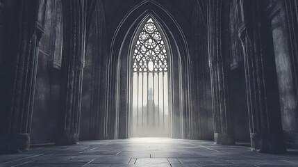 Fototapeta premium Border frame with copy-space, gothic architecture, cathedral, generative ai. Gothic. Illustration