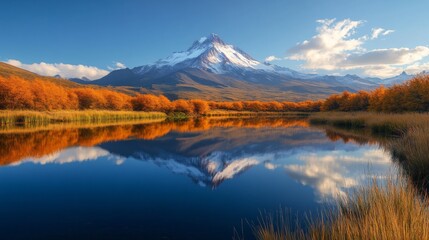 Stunning Mountain Reflection in Autumn Scenery