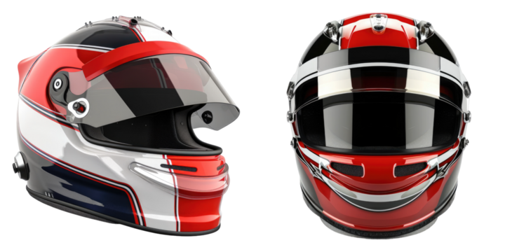 Race car halmet isolated on transparent background, set of