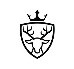 Deer Antler Head Crown Shield Logo Vector Icon Symbol