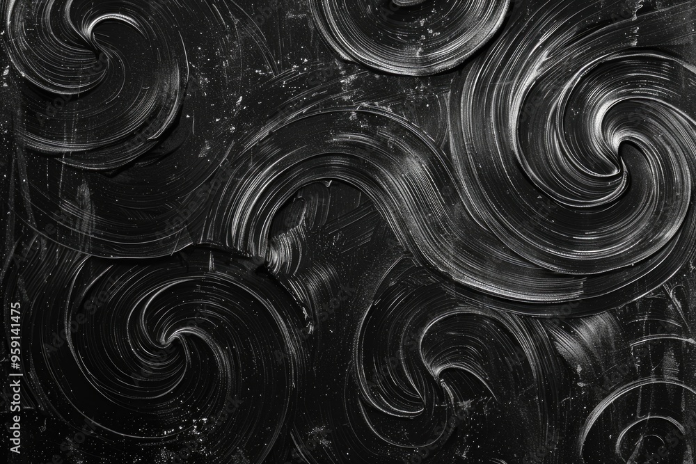 Poster abstract design featuring swirling paint patterns in black and white