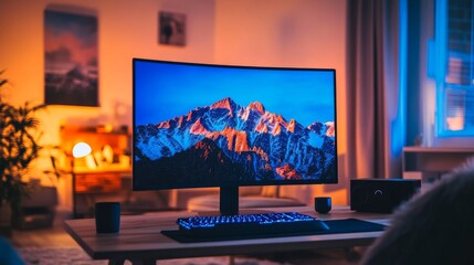 Modern Home Office with Curved Monitor