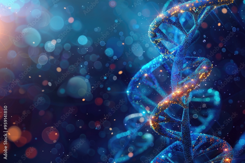 Aufkleber a microscopic image of a double-stranded dna molecule against a bright blue background