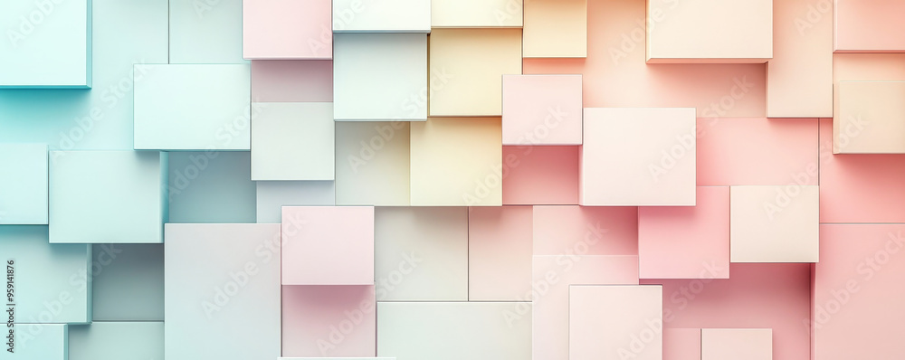Poster a chic background with an assortment of light color blocks in pastel shades. the design features a p