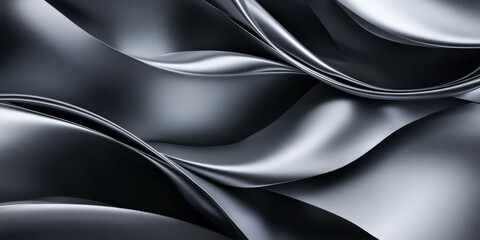 A sleek 3D background featuring smooth, twisted ribbons in gradients of grey and silver. The design has a contemporary, sophisticated look with subtle, flowing textures.