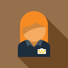 Flat vector illustration of a blonde woman working as a taxi driver wearing a uniform with a badge