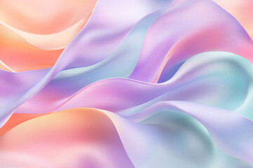 Obraz premium A stylish 3D background with smooth, twisted ribbons in soft shades of lavender, mint, and peach. The ribbons create a gentle, flowing effect with a modern touch.