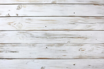 Fototapeta premium Whitewashed wooden backdrop featuring lightly painted planks with a rustic texture. The wood grain and knots are visible through the white paint, creating a soft, shabby-chic look perfect for a light,