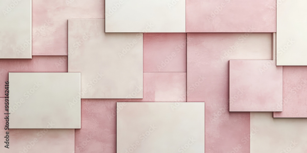 Poster an elegant background with light color blocks in varying shades of pale pink and cream. the design c