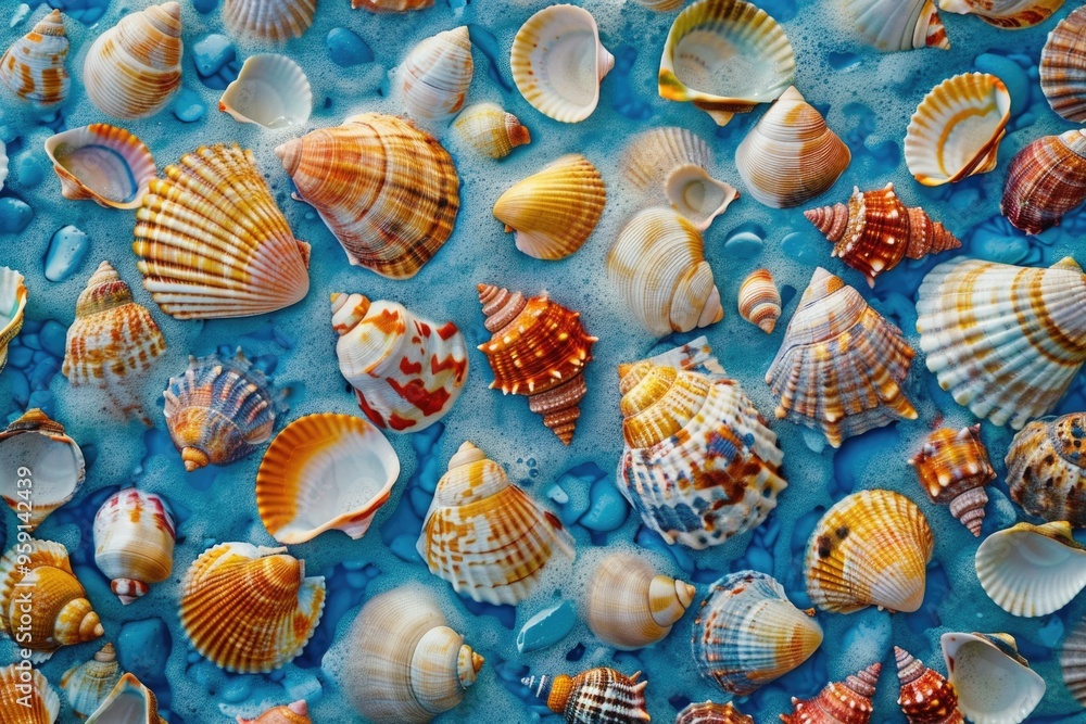 Poster a collection of sea shells on a surface